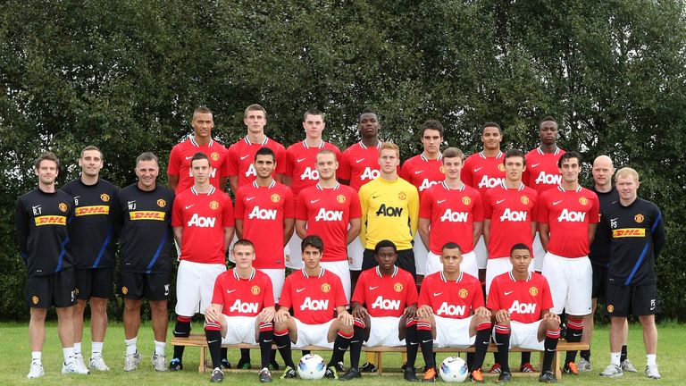 Warren Joyce (middle row, third from left) managed Paul Pogba (back row, fourth from left) during the Frenchman's first spell at Manchester United