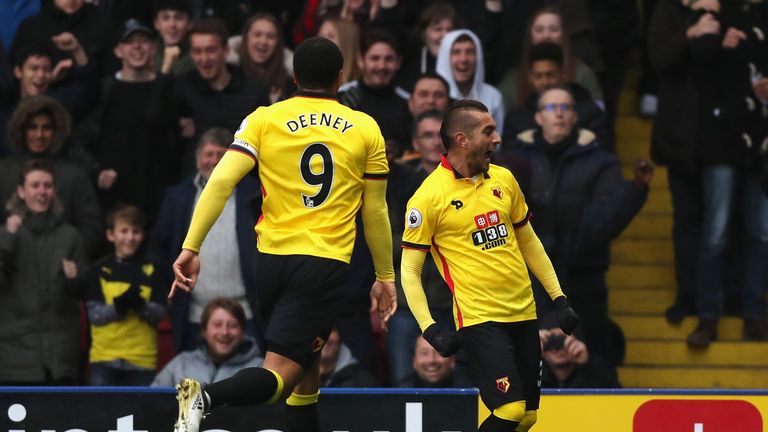 Roberto Pereyra celebrates after scoring for Watford