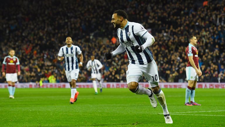 Matt Phillips celebrates after putting the Baggies 1-0 up against Burnley at the Hawthorns