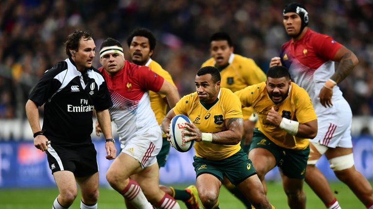 Will Genia of Australia makes a break during the international match between France and Australia at Stade de France on November 19 2016