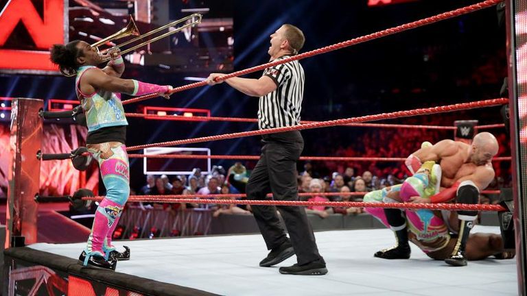 WWE Raw - Xavier Woods plays trombone