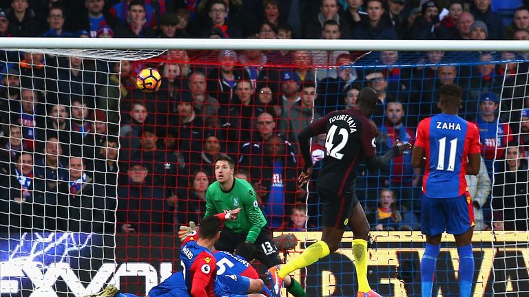 Yaya Toure finds the net against Crystal Palace on his return to the Man City team