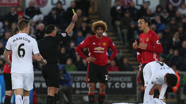 during the Premier League match between Swansea City and Manchester United at Liberty Stadium on November 6, 2016 in Swansea, Wales.