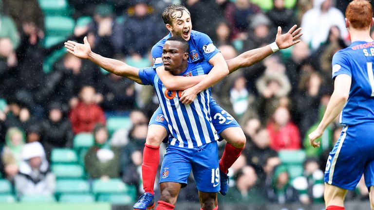 Kilmarnock's Souleymane Coulibaly (19) celebrates his goal at Celtic Park