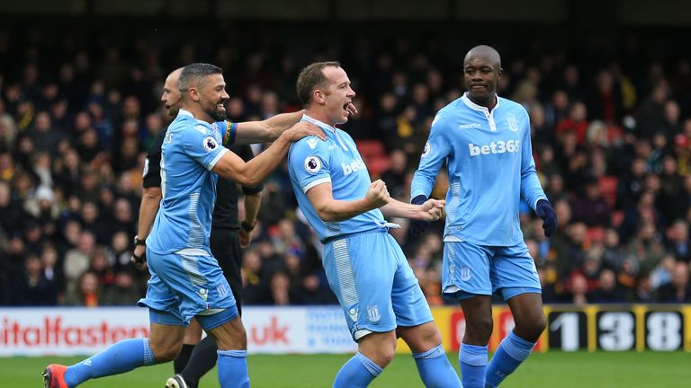 Stoke City's Charlie Adam celebrates scoring his side's first goal of the game 