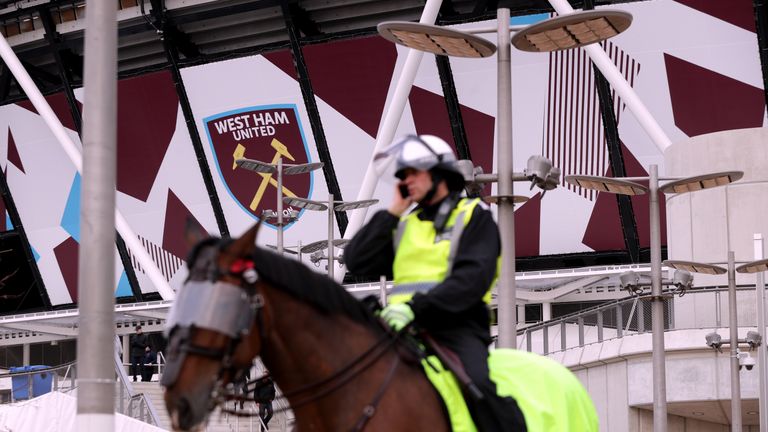Police presence ahead of the Premier League match between West Ham and Stoke at London Stadium