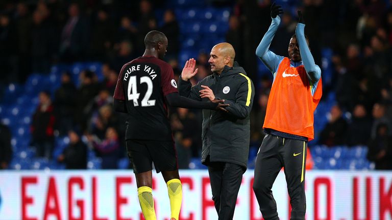 Yaya Toure and Pep Guardiola celeb, Crystal Palace v Manchester City