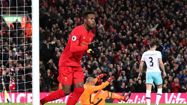 Liverpool's Divock Origi celebrates scoring his side's second goal 