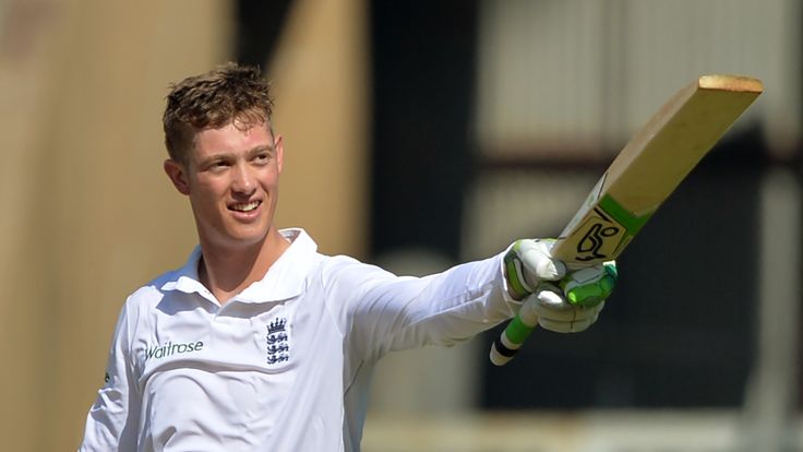 England's Keaton Jennings celebrates after scoring a century on his Test debut (Credit: AFP)