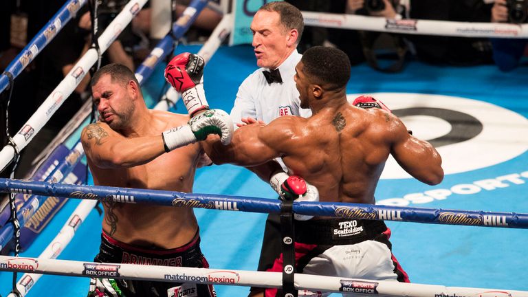 Manchester Boxing.
Referee steps in to  stop molina in the 3rd round to hand Anthony Joshua the win
10th December 2016.
Picture By Mark Robinson.
