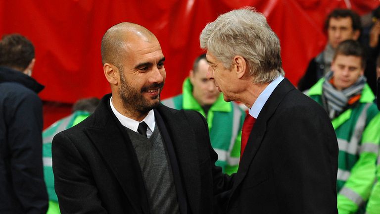 Arsene Wenger and Pep Guardiola before a Champions League match in Barcelona in March 2011