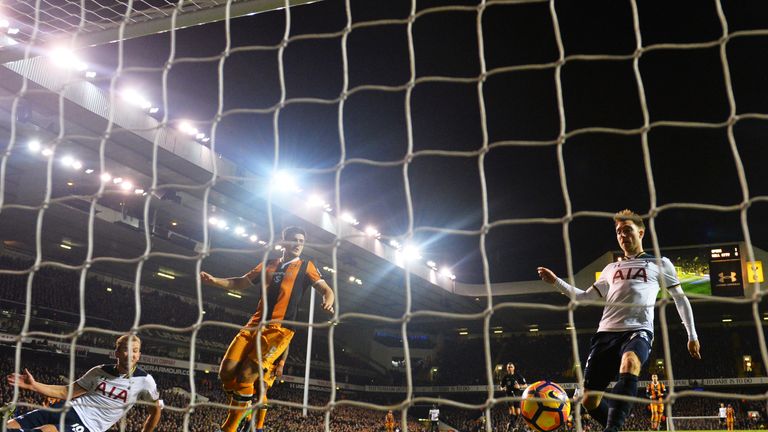 Eriksen scores his side's second goal to give them breathing space in their 3-0 win over Hull