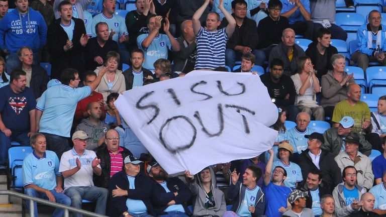 Coventry City fans protest against owners SISU during the Football League Championship match at the Ricoh Arena, Coventry, in September 2011