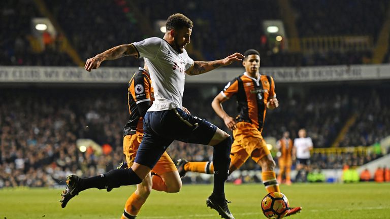 Kyle Walker bursts into the penalty area to set up Tottenham's second goal for Christian Eriksen