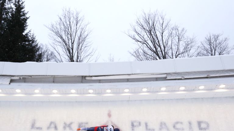 Lizzy Yarnold in action at Lake Placid on Saturday