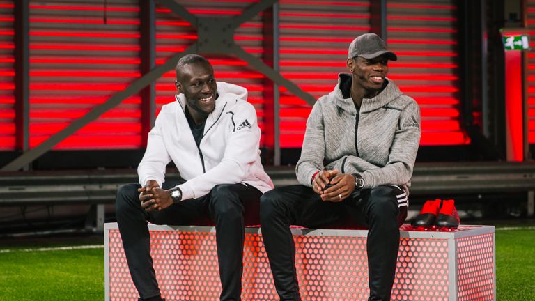 Manchester United midfielder Paul Pogba alongside Stormzy at the launch of the adidas Red Limit pack in London