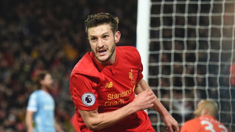Adam Lallana turns away from goal to celebrate his equaliser against Stoke