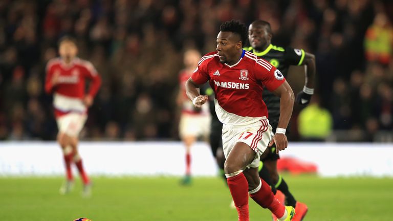 MIDDLESBROUGH, ENGLAND - NOVEMBER 20: Adama Traore of Middlesbrough in action during the Premier League match between Middlesbrough and Chelsea at Riversid