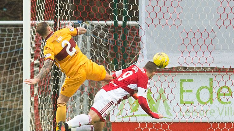 Alejandro D'Acol gives Hamilton the lead over Motherwell with a diving header