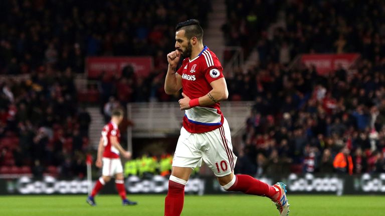 MIDDLESBROUGH, ENGLAND - DECEMBER 17:  Alvaro Negredo of Middlesbrough celebrates scoring his sides first goal