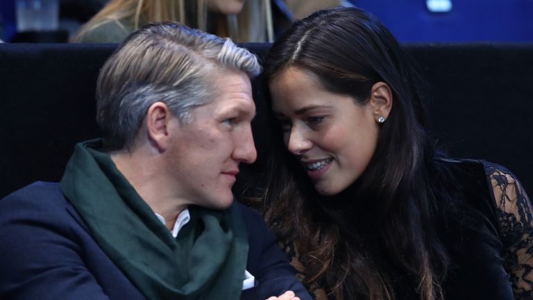 LONDON, ENGLAND - NOVEMBER 20:  (L-R) Bastian Schweinsteiger and Ana Ivanovic attend the Singles Final between Novak Djokovic of Serbia and Andy Murray of 