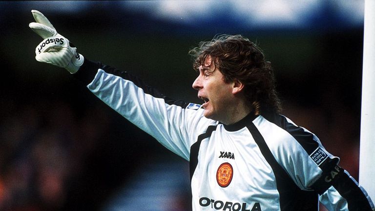 Andy Goram of Motherwell seen in action during the Scottish Premier match between Rangers 6 v Motherwell 2 played at the Ibrox Stadium.  Mand