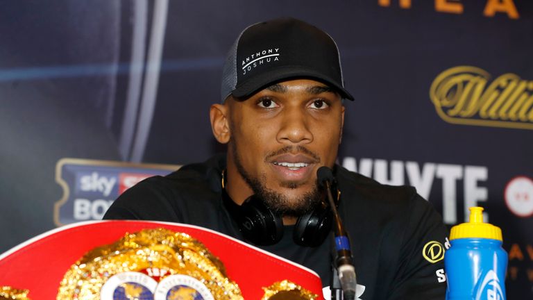 Anthony Joshua during the press conference in Manchester
