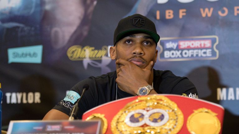 British boxer Anthony Joshua speaks at a press conference in London on November 4, 2016, ahead of his IBF World Heavyweight title fight against Mexican Ame