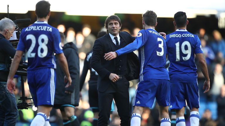 Antonio Conte celebrates Chelsea's win at home to West Brom