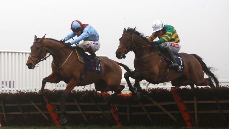 Unowhatimeanharry (R) clears the last flight in company with Ballyoptic 