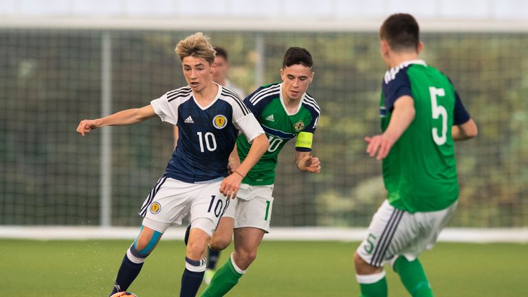 Gilmour in action for Scotland U16s in the Victory Shield