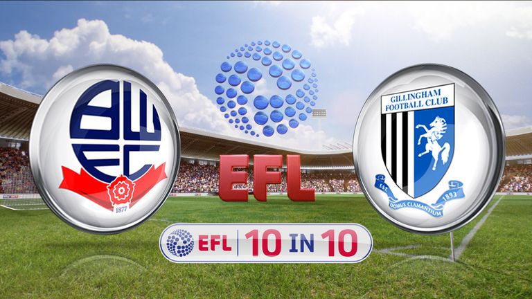 The 10 in 10 action continues as Bolton welcome Gillingham. Watch live coverage on SS1 from 7.45pm on Monday.