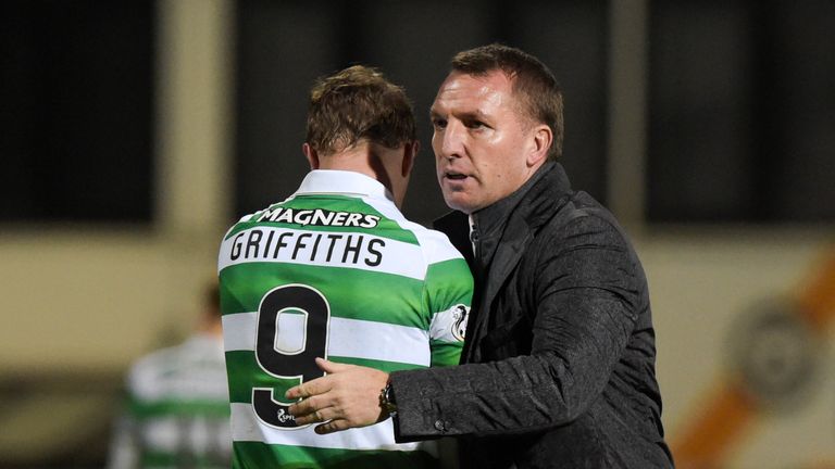 PARTICK THISTLE v CELTIC (1-4) .  FIRHILL - GLASGOW .  Celtic manager Brendan Rodgers (right) and Leigh Griffiths at full-time
