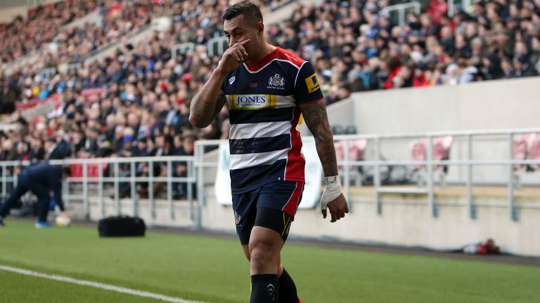 Bristol's Tusi Pisi leaves the field after being sent off