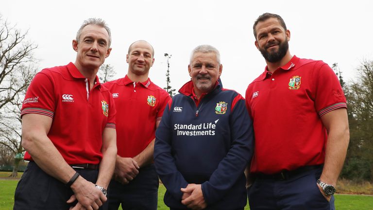 British and Irish Lions head coach Warren Gatland and assistant coaches Rob Howley, Steve Borthwick, and Andy Farrell