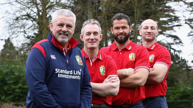 British and Irish Lions head coach Warren Gatland and assistant coaches Rob Howley, Steve Borthwick, and Andy Farrell