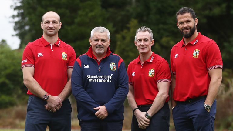 British and Irish Lions head coach Warren Gatland and assistant coaches Rob Howley, Steve Borthwick, and Andy Farrell