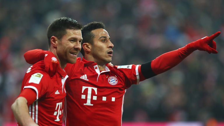 Xabi Alonso of Bayern Munich celebrates with 
