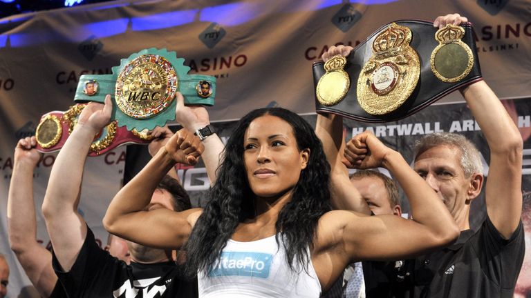 Professional boxer Cecilia Braekhus of Norway poses during her official weigh-in on December 2, 2011 in Helsinki. WBA, WBC and WBO female welterweight cham