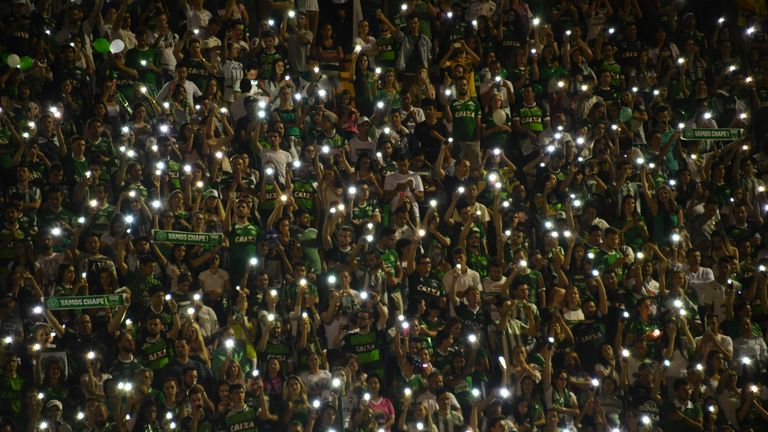 Brazil's Chapecoense football club fans participate in a tribute to the players killed in a plane crash