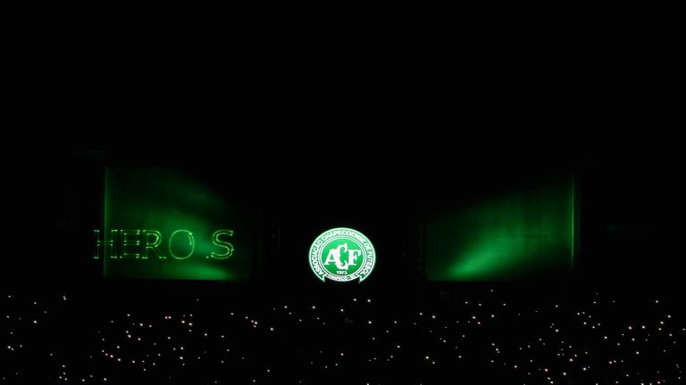 The tribute began at the time Chapecoense were due to kick off in the Copa Sudamericana final