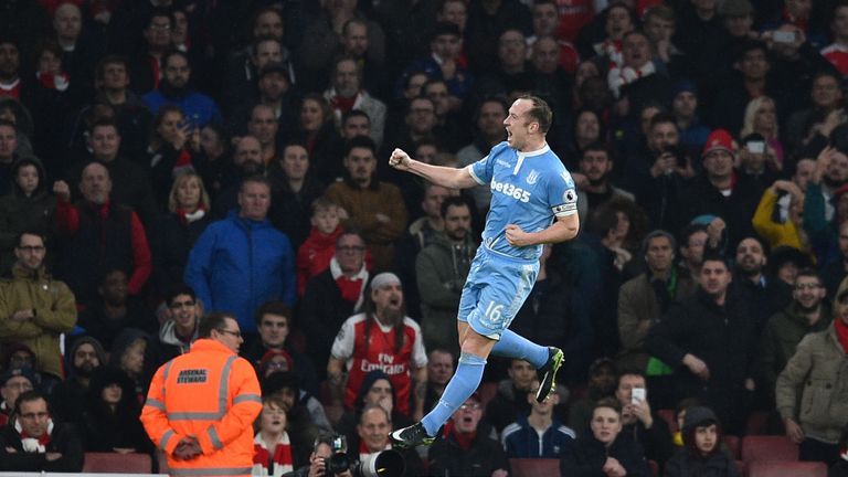 Charlie Adam gives Stoke the lead against Arsenal