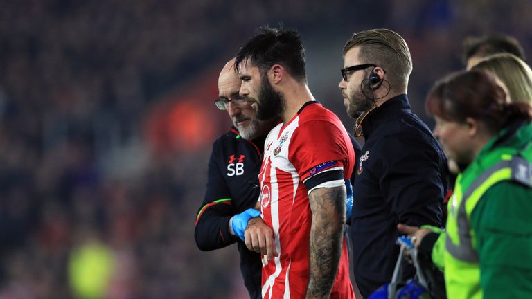 Southampton's Charlie Austin is substituted after suffering an injury