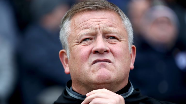 Sheffield United manager Chris Wilder during the Sky Bet League One match at the Proact Stadium, Chesterfield.