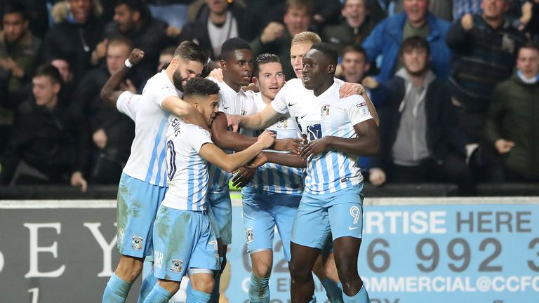Daniel Agyei (right) celebrates scoring Coventry City's  equaliser