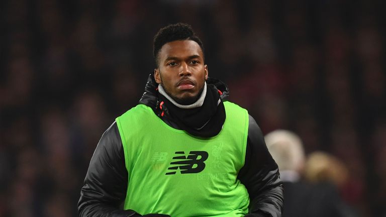 Daniel Sturridge warms up before coming on as a substitute during the Liverpool v Stoke match in the Premier League