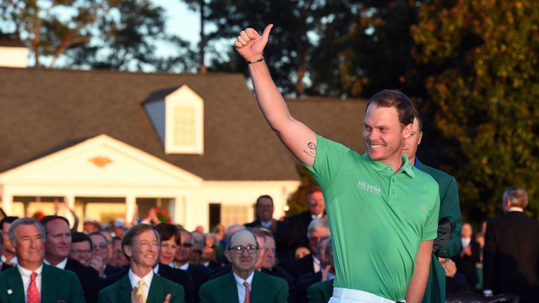 AUGUSTA, GEORGIA - APRIL 10:  Danny Willett of England celebrates winning during the green jacket ceremony after the final round of the 2016 Masters Tourna