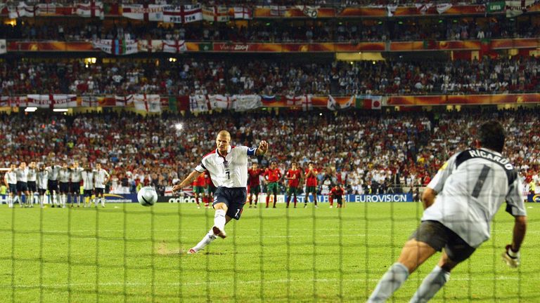 David Beckham fired over the bar for England in Euro 2004 against Portugal