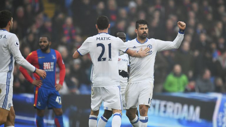 Chelsea's Diego Costa celebrates after scoring against Crystal Palace