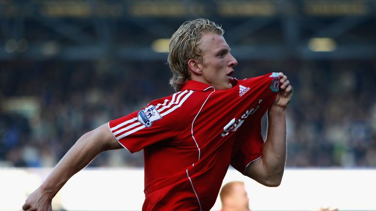 LIVERPOOL, UNITED KINGDOM - OCTOBER 20:  Dirk Kuyt of Liverpool celebrates scoring  the winning goal from the penalty spot during the Barclays Premier Leag
